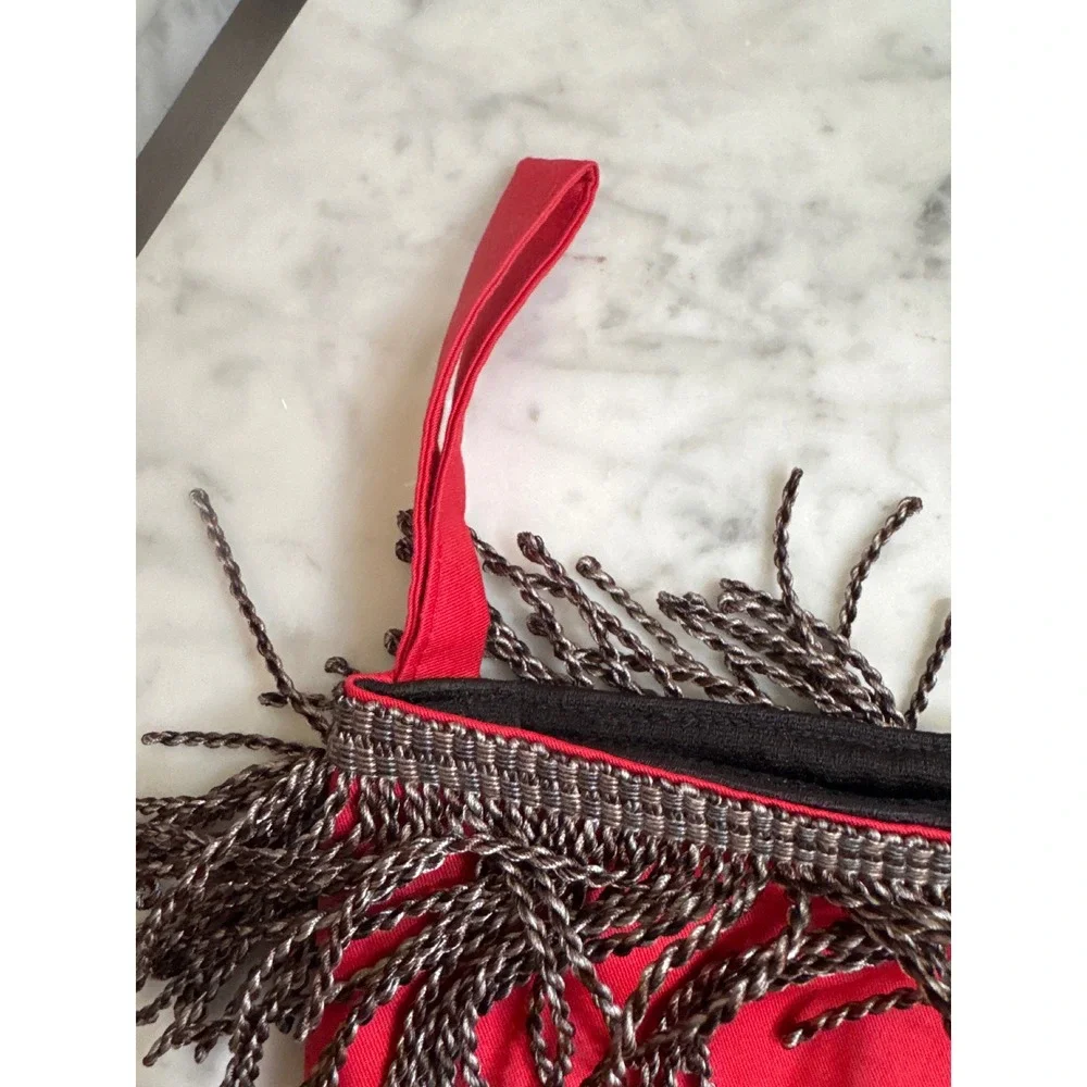 Scalamandre Zebras Christmas Stocking Red Cotton Bullion Fringe Safari Decor 23i